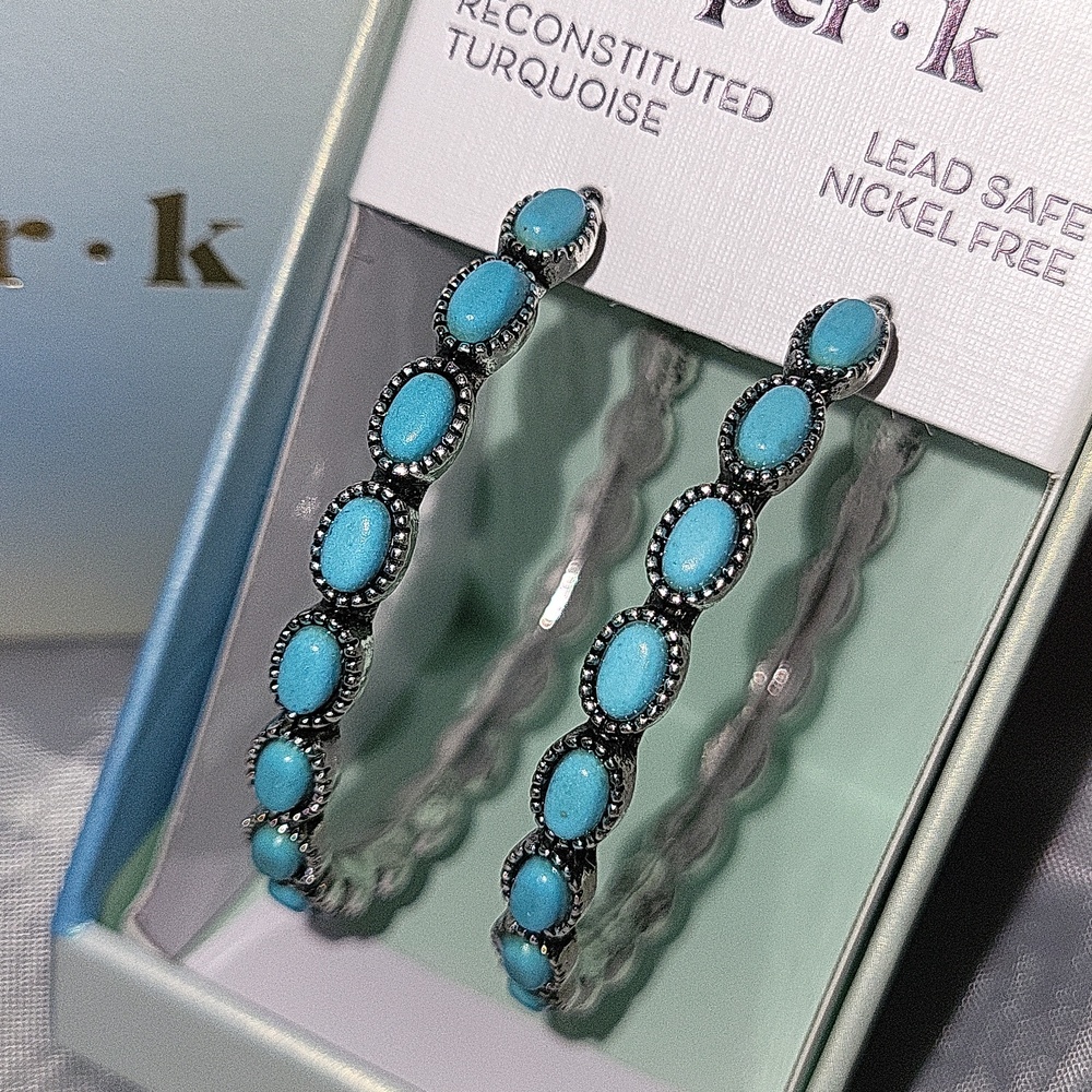 PIper K Turquoise Stone Hoop Earrings BNIB tL  Ls